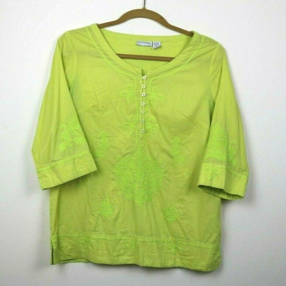 Soft Surroundings Womens Blouse 3/4 Sleeve Green